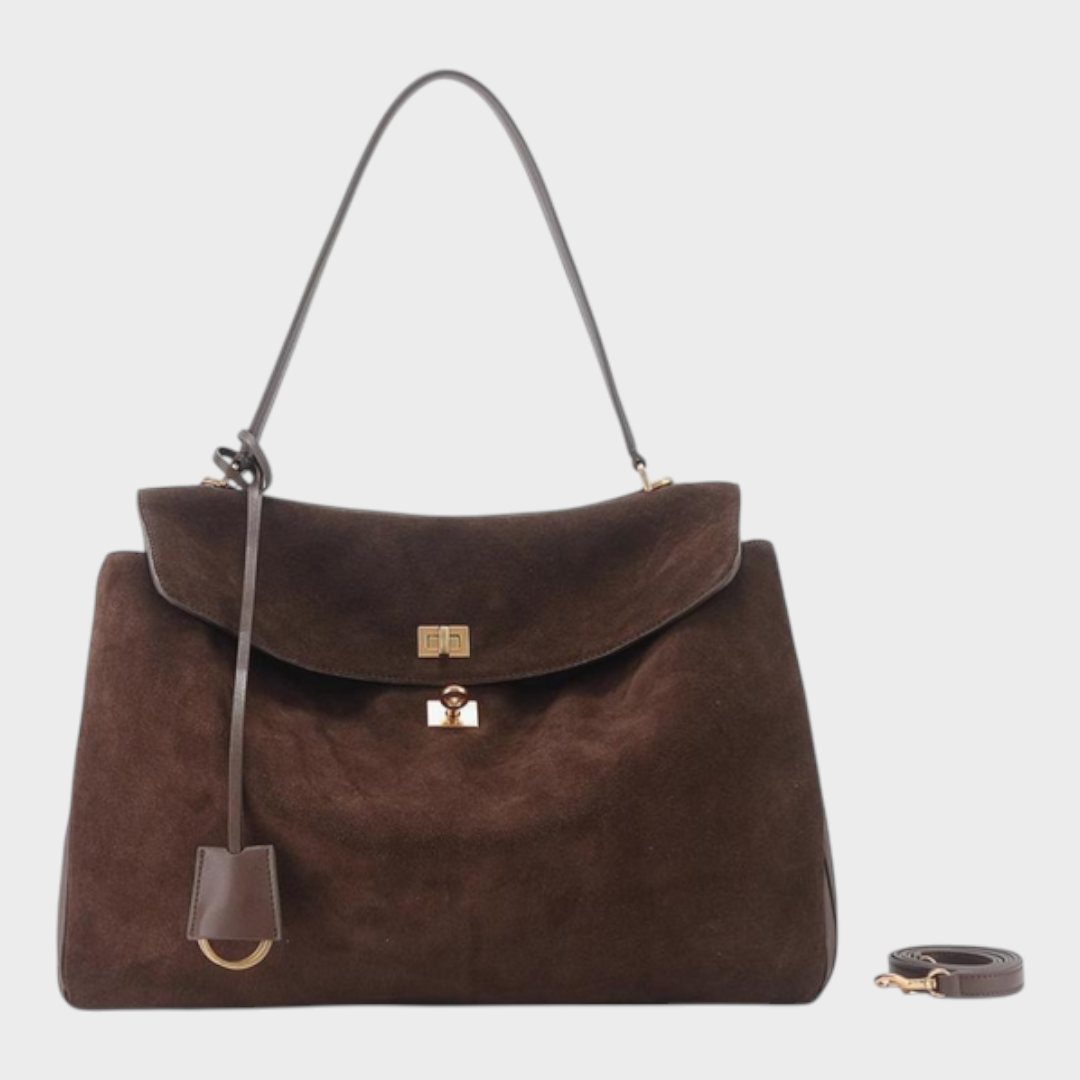 Small 23x10x8 cm / Suede Dark Brown-Golden Hardware