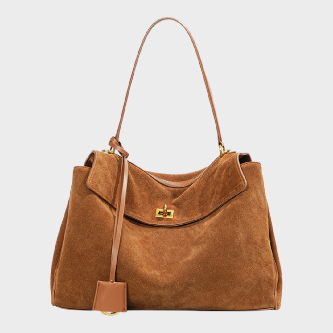 Small 23x10x8 cm / Suede Brown- Gold Hardware